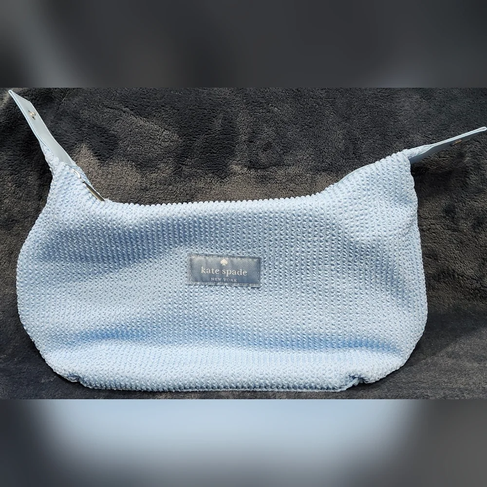 Kate Spade New York light blue terry cloth cosmetic make up pouch bag NWOT